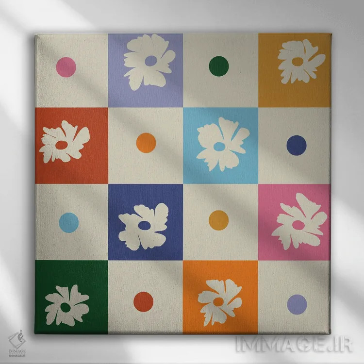 تابلو مدرن "صفحه شطرنجی گلدار رترو" اثر استودیو هنری میهو - نمای روبهرو روی دیوار