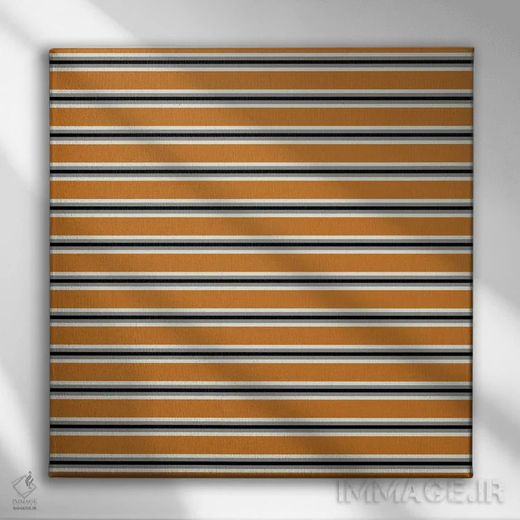 تابلو مینیمال راه راه مینیمال نارنجی و مشکی اثر استودیو هنری میهو - نمای روبهرو روی دیوار