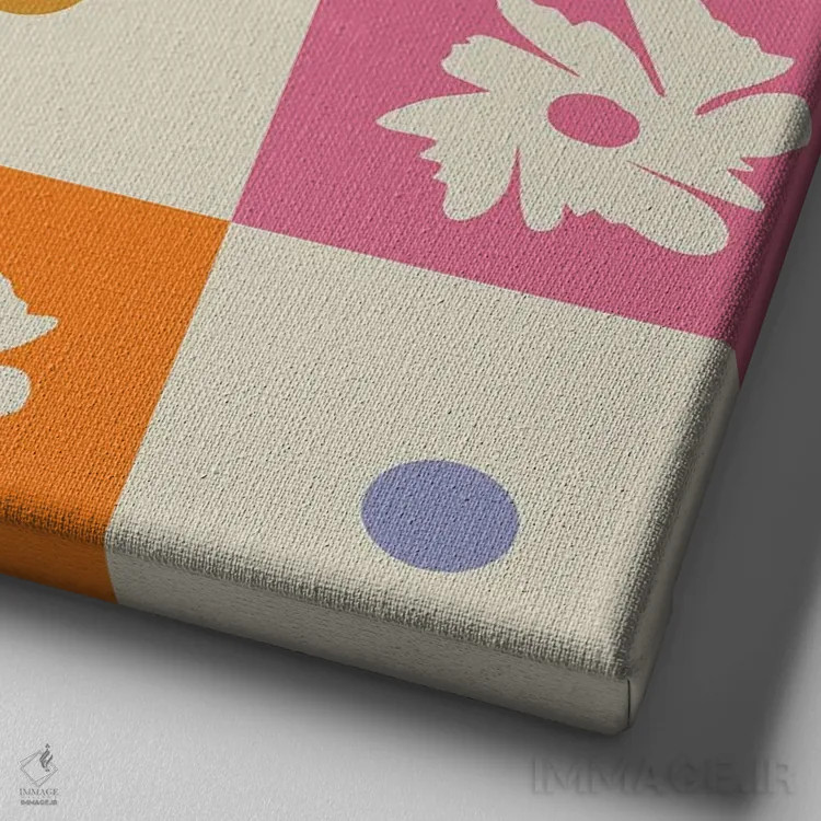 تابلو مدرن "صفحه شطرنجی گلدار رترو" اثر استودیو هنری میهو - نمای نزدیک بافت بوم