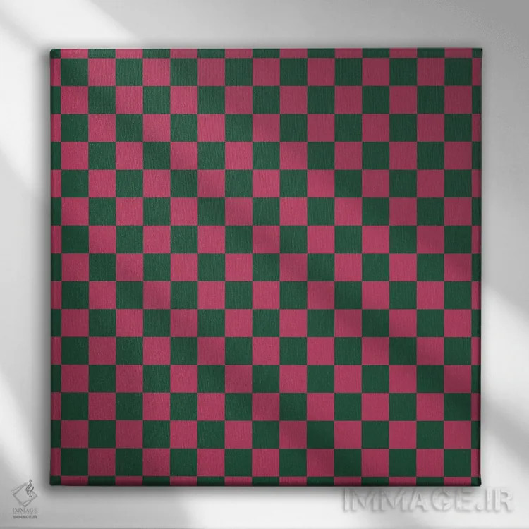 تابلو مدرن "صفحه شطرنجی پررنگ صورتی و سبز" اثر استودیو هنری میهو - نمای روبهرو روی دیوار
