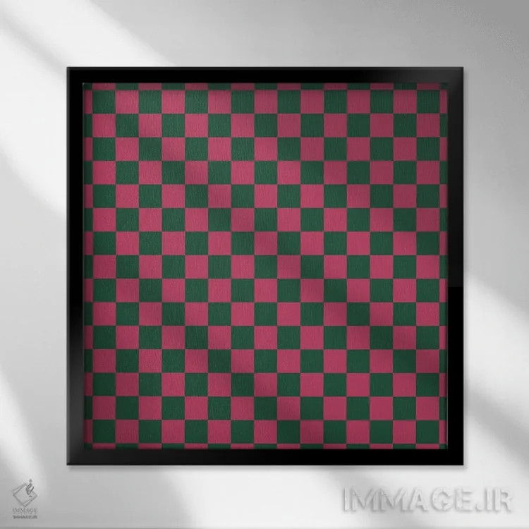 تابلو مدرن "صفحه شطرنجی پررنگ صورتی و سبز" اثر استودیو هنری میهو - نمای قابدار مشکی