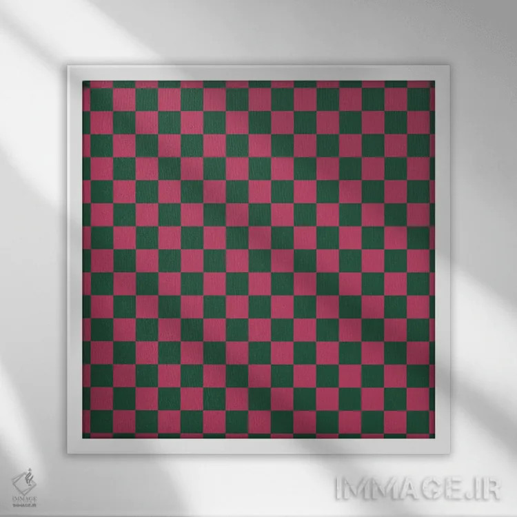 تابلو مدرن "صفحه شطرنجی پررنگ صورتی و سبز" اثر استودیو هنری میهو - نمای قابدار سفید