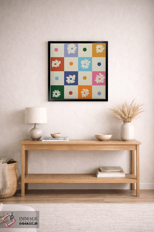 تابلو مدرن "صفحه شطرنجی گلدار رترو" اثر استودیو هنری میهو - D3B