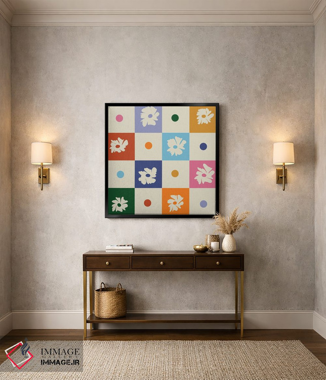 تابلو مدرن "صفحه شطرنجی گلدار رترو" اثر استودیو هنری میهو - D4B