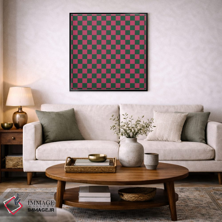 تابلو مدرن "صفحه شطرنجی پررنگ صورتی و سبز" اثر استودیو هنری میهو - D3B