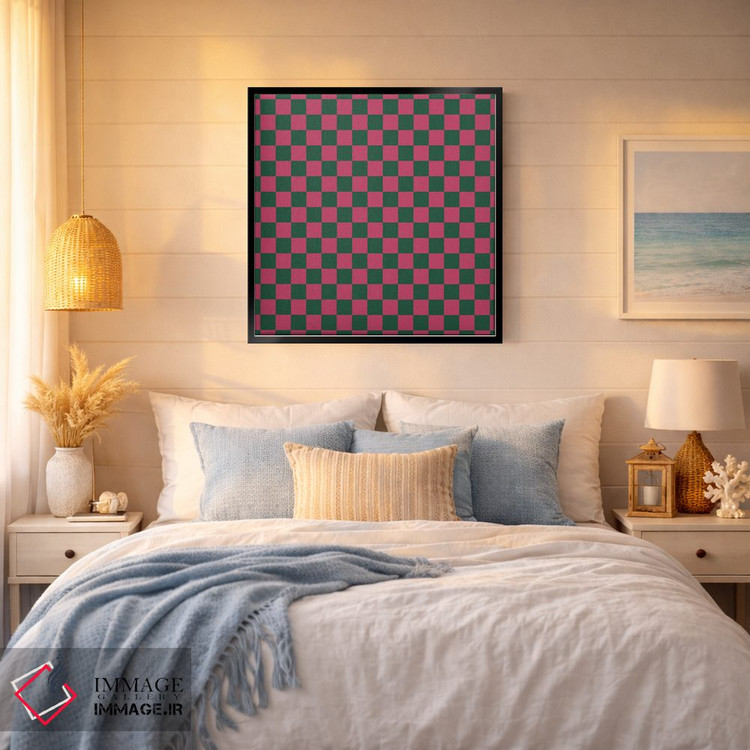 تابلو مدرن "صفحه شطرنجی پررنگ صورتی و سبز" اثر استودیو هنری میهو - D5B