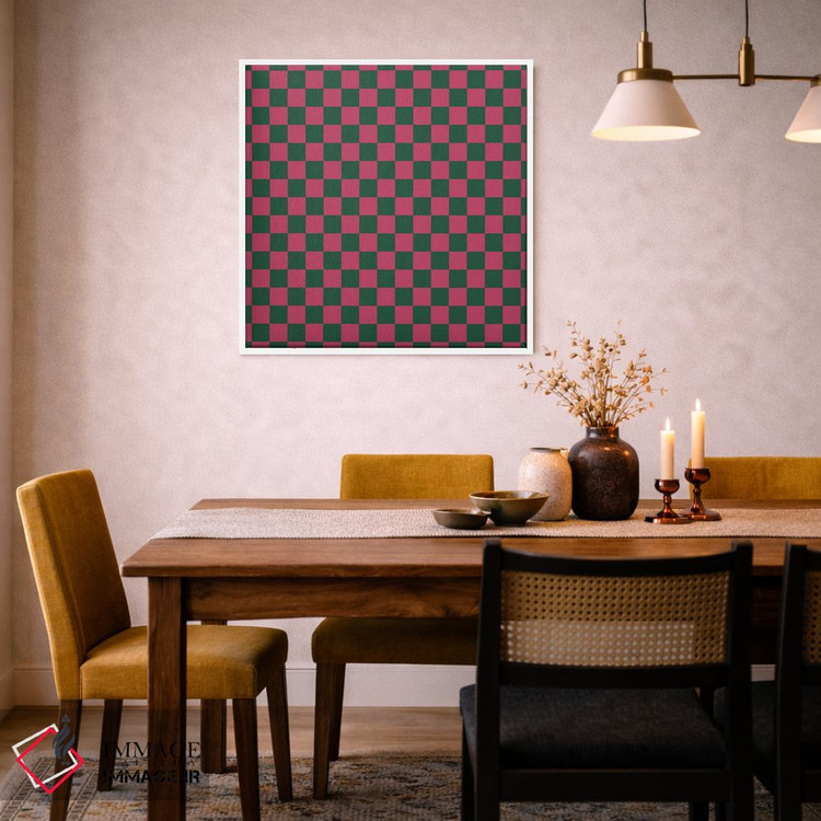 تابلو مدرن "صفحه شطرنجی پررنگ صورتی و سبز" اثر استودیو هنری میهو - D6W