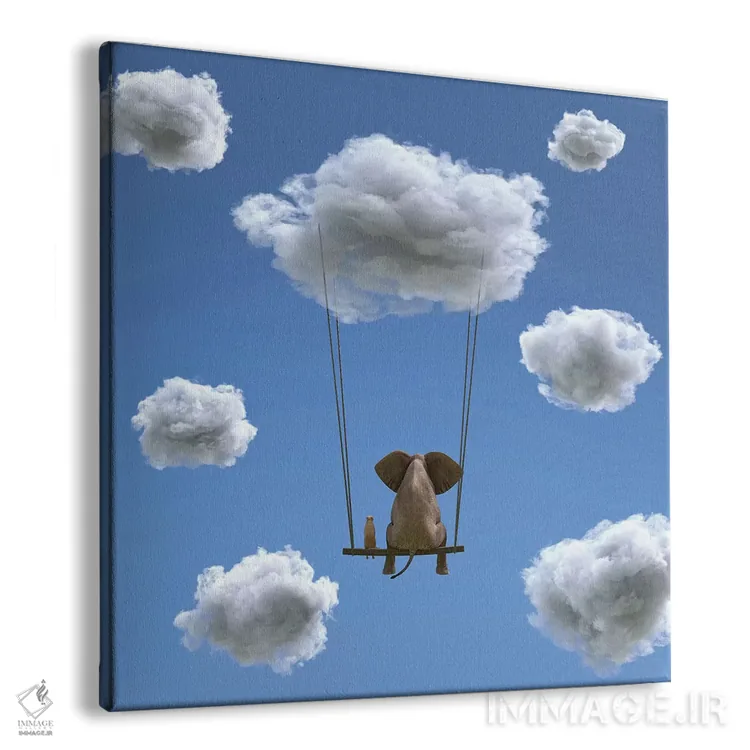 تابلو دکوراتیو فیل و سگ روی ابر در حال پروازند ۲ اثر مایک کیف - نمای پرسپکتیو محصول