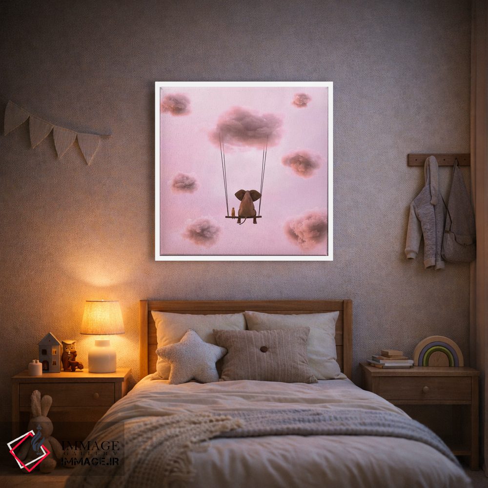 تابلو دکوراتیو فیل و سگ روی ابر در حال پروازند اثر مایک کیف - D1W