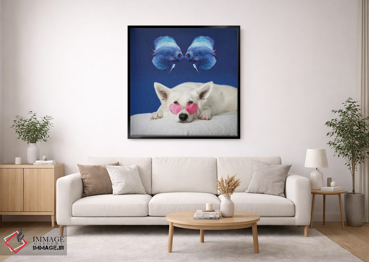 تابلو دکوراتیو سگ استراحت کنان و دو ماهی اثر مایک کیف - D2B