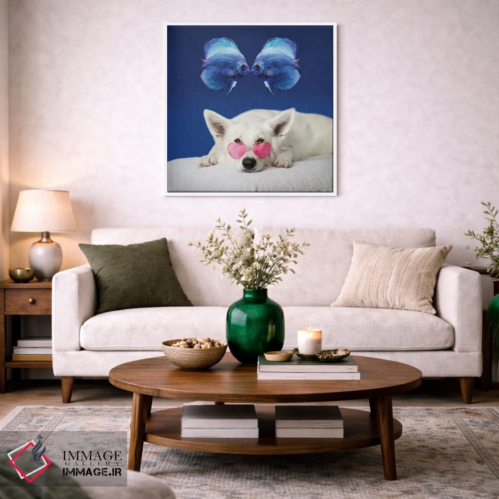 تابلو دکوراتیو سگ استراحت کنان و دو ماهی اثر مایک کیف - D3W