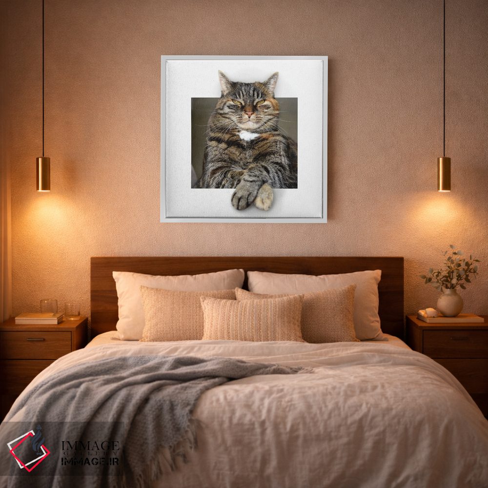 تابلو دکوراتیو گربه بزرگ استراحت کنان در قاب اثر مایک کیف - D2W