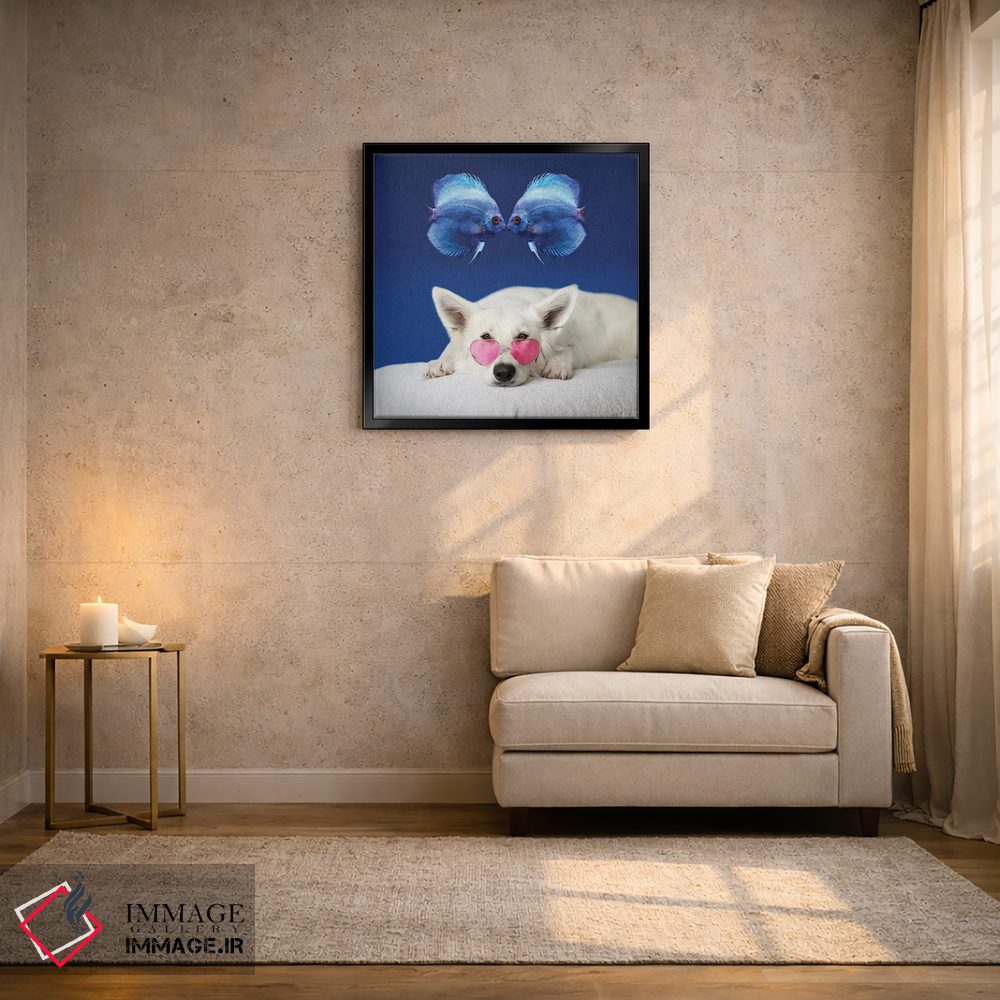 تابلو دکوراتیو سگ استراحت کنان و دو ماهی اثر مایک کیف - D5B