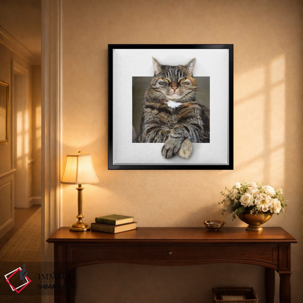 تابلو دکوراتیو گربه بزرگ استراحت کنان در قاب اثر مایک کیف - D5B