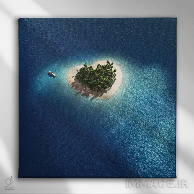 تابلو دکوراتیو نمای هوایی از جزیره استوایی به شکل قلب اثر مایک کیف - نمای روبهرو روی دیوار