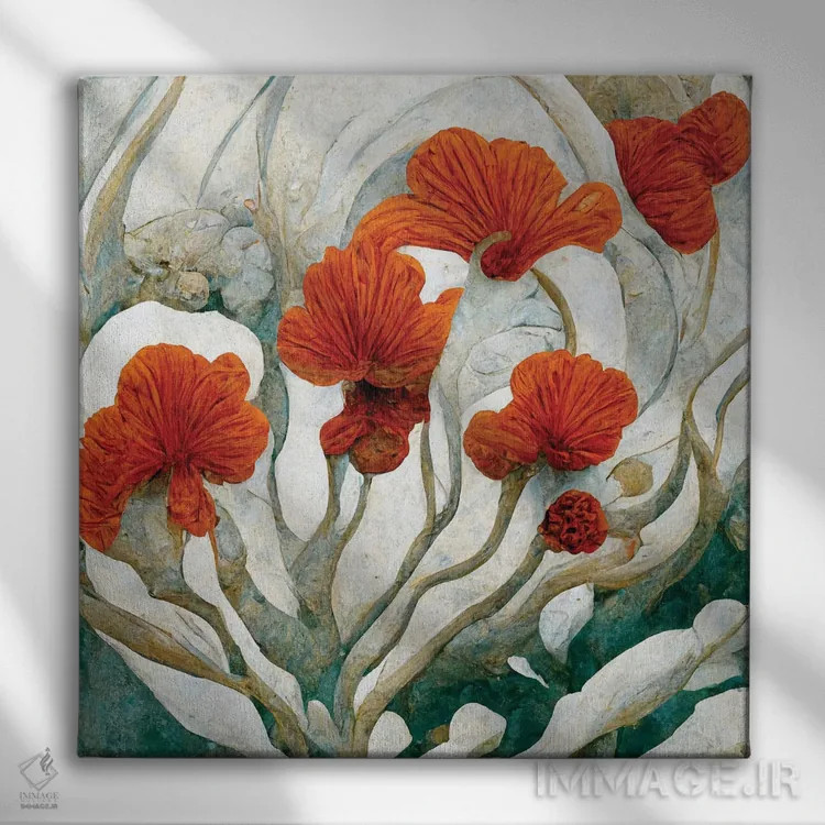 تابلو دکوراتیو گل های قرمز شگفت انگیز ۳ اثر مایک کیف - نمای روبهرو روی دیوار