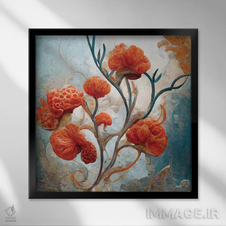 تابلو دکوراتیو گل های قرمز شگفت انگیز ۵ اثر مایک کیف - نمای قابدار مشکی