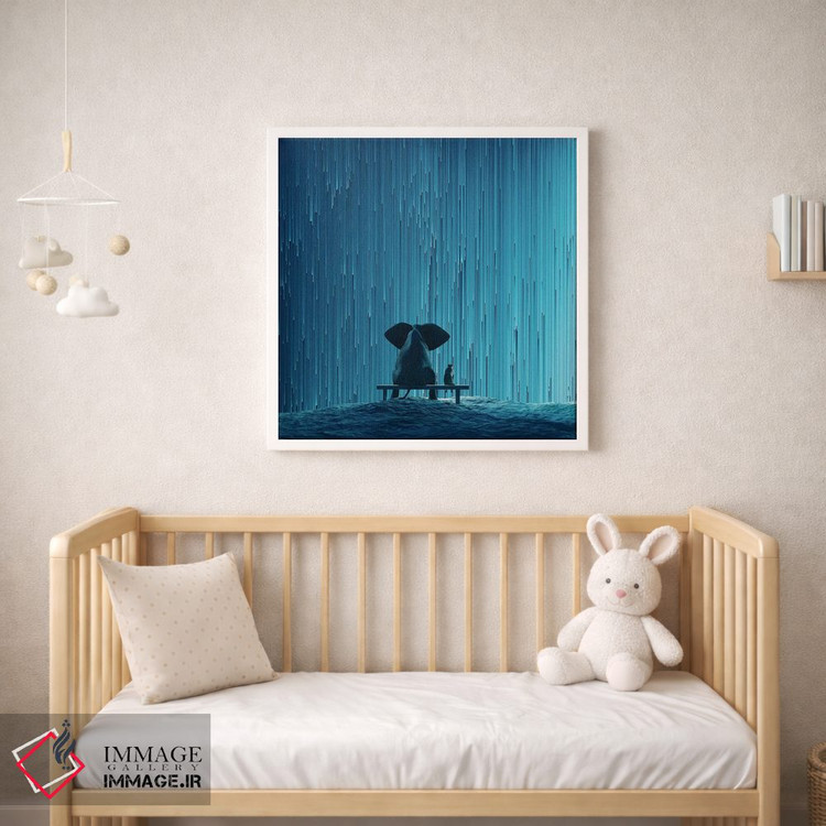 تابلو دکوراتیو فیل و سگ به بارش شهابی نگاه می کنند اثر مایک کیف - D1W