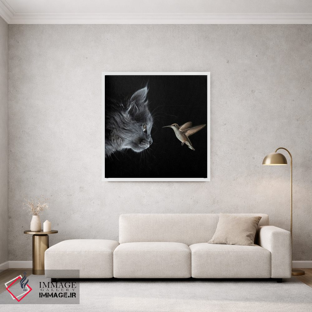 تابلو دکوراتیو گربه و مرغ مگس خوار در تاریکی ملاقات کردند اثر مایک کیف - D1W