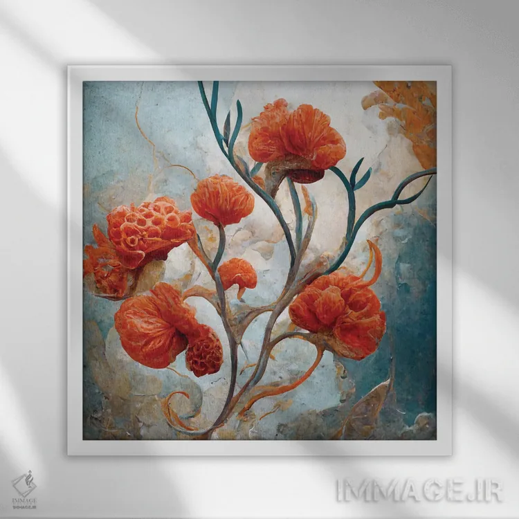 تابلو دکوراتیو گل های قرمز شگفت انگیز ۵ اثر مایک کیف - نمای قابدار سفید