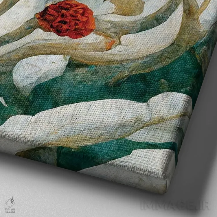 تابلو دکوراتیو گل های قرمز شگفت انگیز ۳ اثر مایک کیف - نمای نزدیک بافت بوم