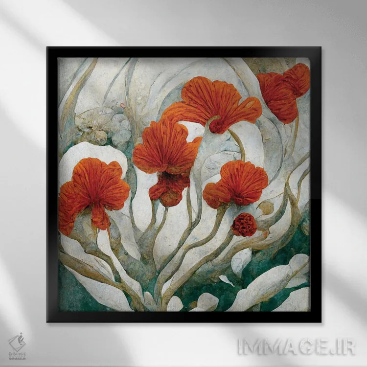 تابلو دکوراتیو گل های قرمز شگفت انگیز ۳ اثر مایک کیف - نمای قابدار مشکی