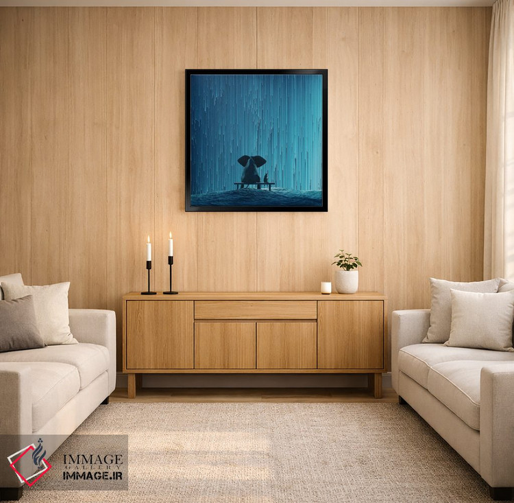 تابلو دکوراتیو فیل و سگ به بارش شهابی نگاه می کنند اثر مایک کیف - D5B