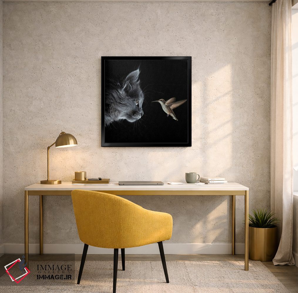 تابلو دکوراتیو گربه و مرغ مگس خوار در تاریکی ملاقات کردند اثر مایک کیف - D6B