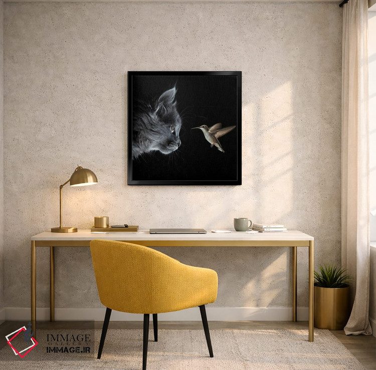 تابلو دکوراتیو گربه و مرغ مگس خوار در تاریکی ملاقات کردند اثر مایک کیف - D6B