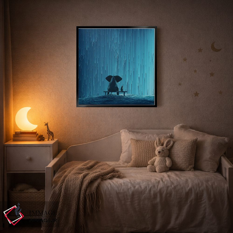 تابلو دکوراتیو فیل و سگ به بارش شهابی نگاه می کنند اثر مایک کیف - D6B