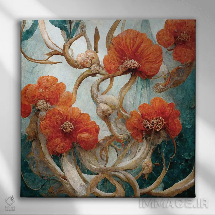 تابلو دکوراتیو گل های قرمز شگفت انگیز اثر مایک کیف - نمای روبهرو روی دیوار