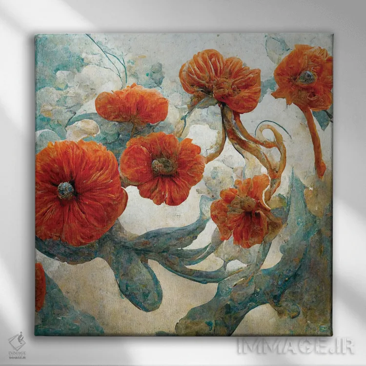 تابلو دکوراتیو گل های قرمز شگفت انگیز ۴ اثر مایک کیف - نمای روبهرو روی دیوار