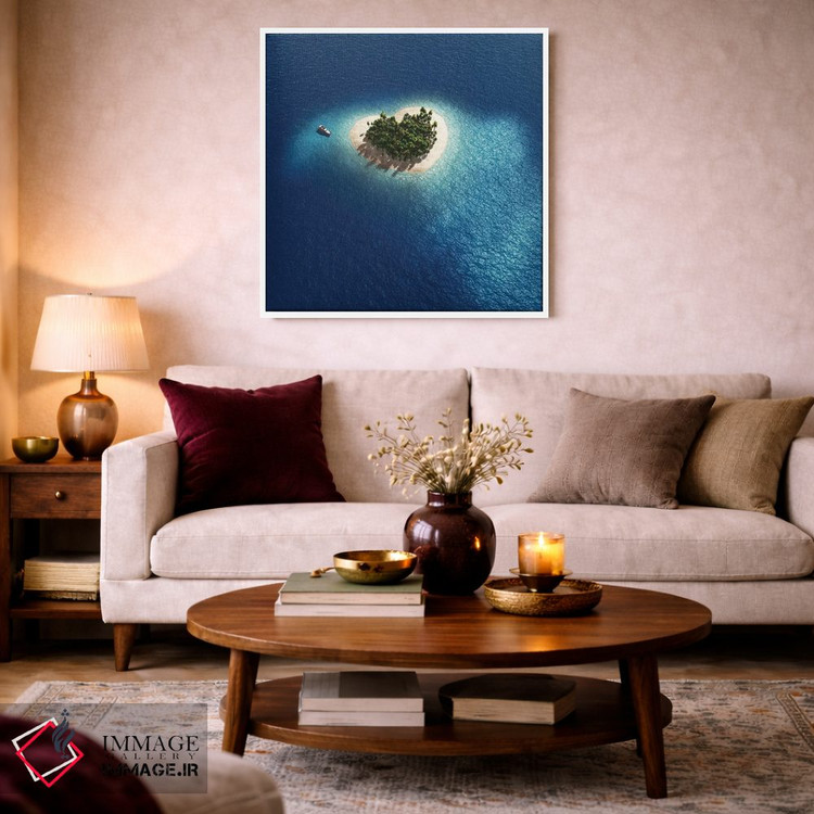 تابلو دکوراتیو نمای هوایی از جزیره استوایی به شکل قلب اثر مایک کیف - D2W