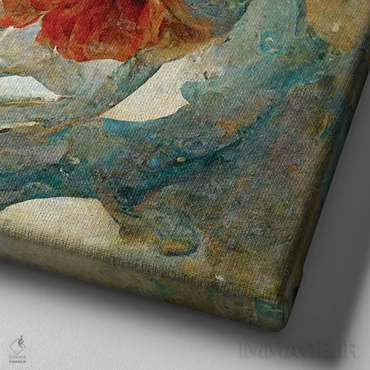 تابلو دکوراتیو گل های قرمز شگفت انگیز ۴ اثر مایک کیف - نمای نزدیک بافت بوم