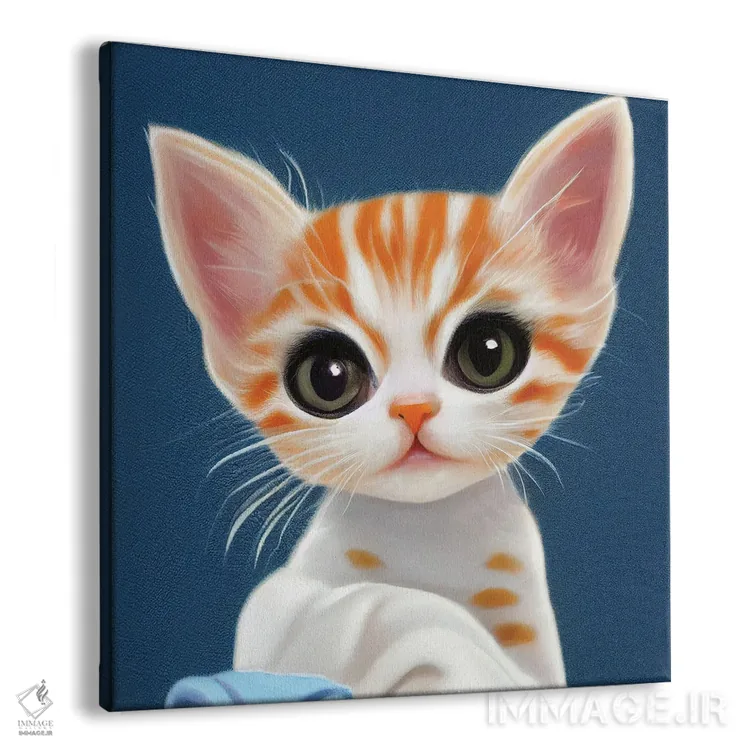 تابلو دکوراتیو گربه کوچک بانمک روی زمینه آبی اثر مایک کیف - نمای پرسپکتیو محصول