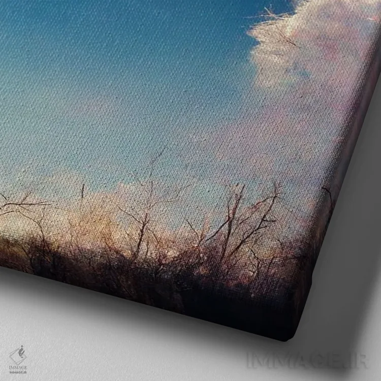 تابلو دکوراتیو فیل و سگ به ابرهای پف کرده نگاه می کنند ۲ اثر مایک کیف - نمای نزدیک بافت بوم