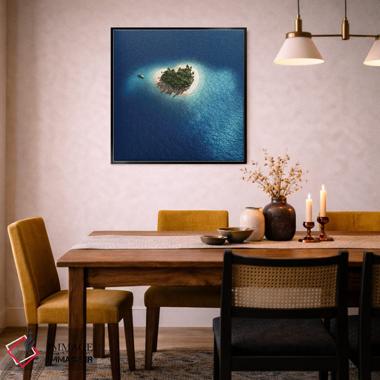 تابلو دکوراتیو نمای هوایی از جزیره استوایی به شکل قلب اثر مایک کیف - D6B