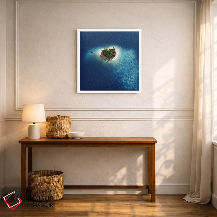 تابلو دکوراتیو نمای هوایی از جزیره استوایی به شکل قلب اثر مایک کیف - D5W