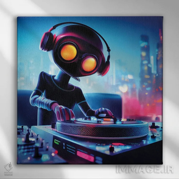 تابلو دکوراتیو دی جی ربات اثر مایک کیف - نمای روبهرو روی دیوار