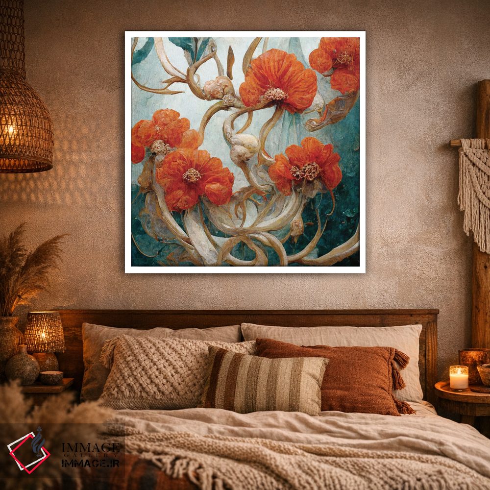 تابلو دکوراتیو گل های قرمز شگفت انگیز اثر مایک کیف - D1W