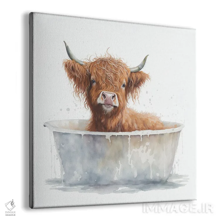 تابلو دکوراتیو شستن گاو هایلند ۱ اثر مایک کیف - نمای پرسپکتیو محصول
