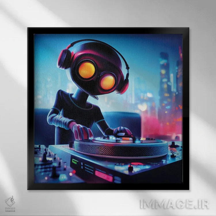 تابلو دکوراتیو دی جی ربات اثر مایک کیف - نمای قابدار مشکی