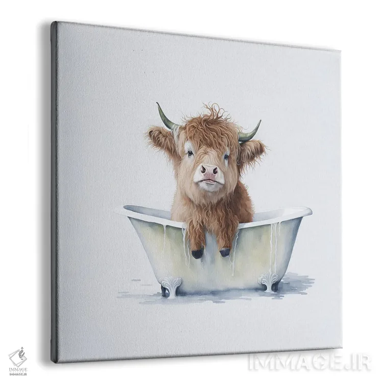 تابلو دکوراتیو شستن گاو هایلند ۳ اثر مایک کیف - نمای پرسپکتیو محصول