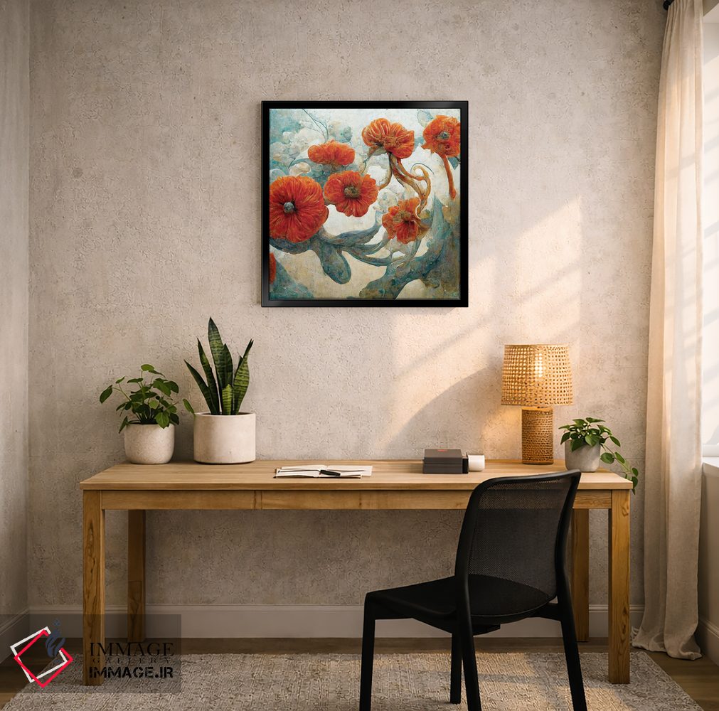 تابلو دکوراتیو گل های قرمز شگفت انگیز ۴ اثر مایک کیف - D6B