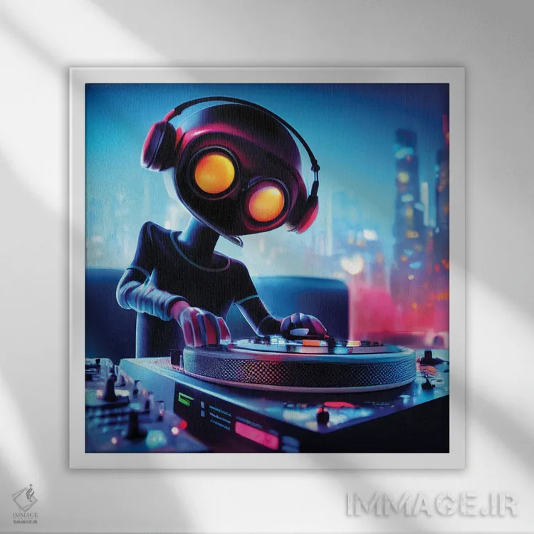 تابلو دکوراتیو دی جی ربات اثر مایک کیف - نمای قابدار سفید