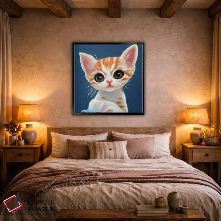 تابلو دکوراتیو گربه کوچک بانمک روی زمینه آبی اثر مایک کیف - D3B