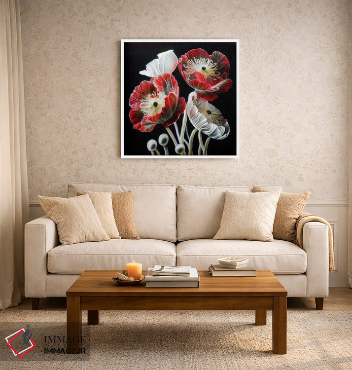 تابلو دکوراتیو گل شقایق قرمز روی زمینه سیاه اثر مایک کیف - D3W