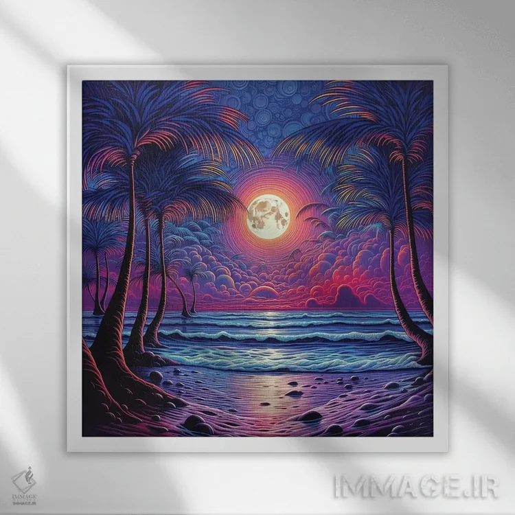 تابلو دکوراتیو ساحل دریایی فانتزی اثر مایک کیف - نمای قابدار سفید