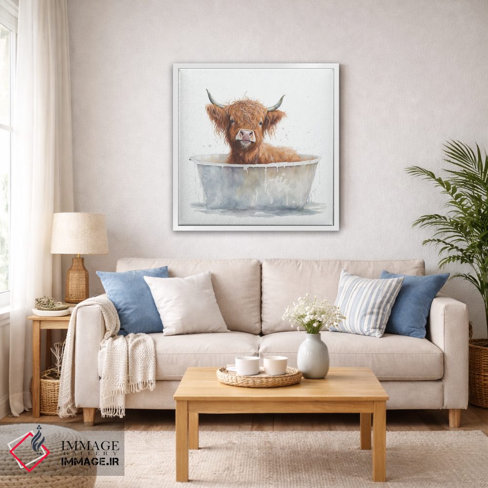 تابلو دکوراتیو شستن گاو هایلند ۱ اثر مایک کیف - D5W