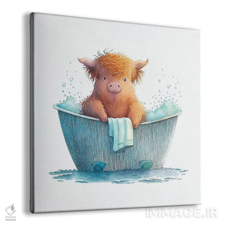 تابلو دکوراتیو شستن گاو کوچک هایلند اثر مایک کیف - نمای پرسپکتیو محصول